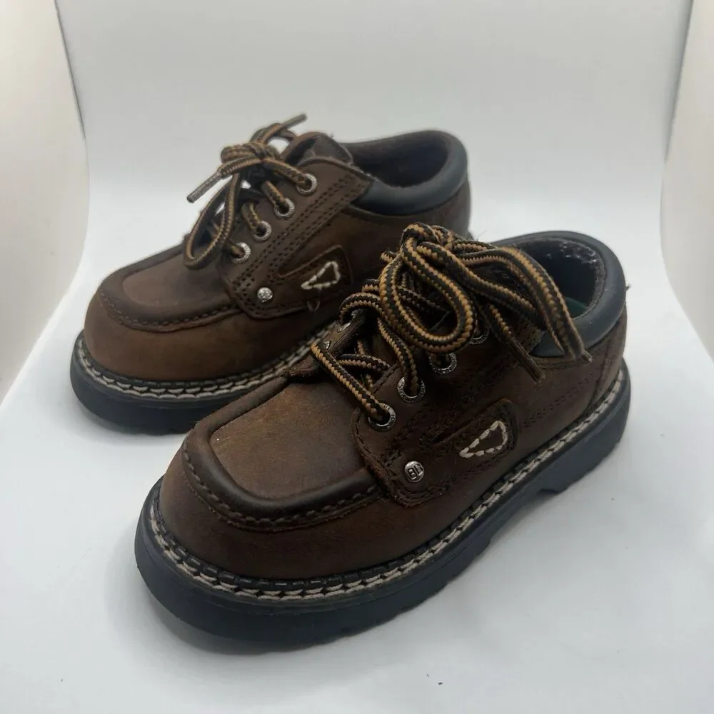 Buster Brown Baby Boy Full Leather Brown Quality Shoes Size 8.5 W Wide EUC